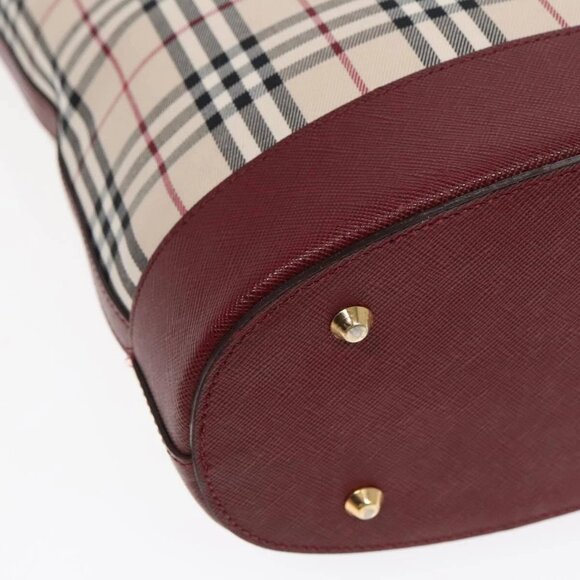 BURBERRY Nova Check Shoulder Bag Canvas Beige Red Auth 90761 - Picture 4 of 16